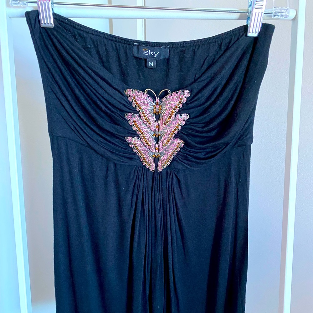 Sky Strapless Jersey Dress with Butterflies